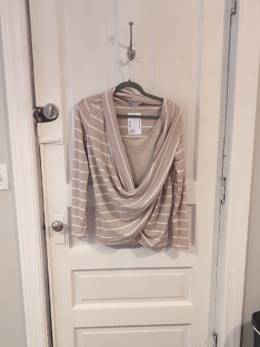 NWT Fever Beige & White Striped Cowl Neck Sweater